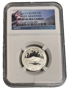 2013-S Silver PF 69 Ultra Cameo White Mountain 50C Washington - Picture 1 of 2