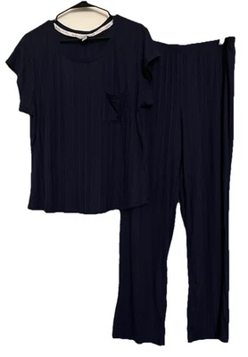 Nicole Miller New York Short Sleeve Pajama Lounge Set Women’s Sz XXL Navy Blue - Image 1 of 3