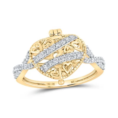 10K Yellow Gold Womens Round Diamond Locket Heart Ring 1/3 Cttw - Image 1 of 2