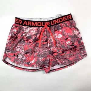 Under Armour Neon Red Abstract Print Athletic Shorts Girls Youth YXL - Picture 1 of 7