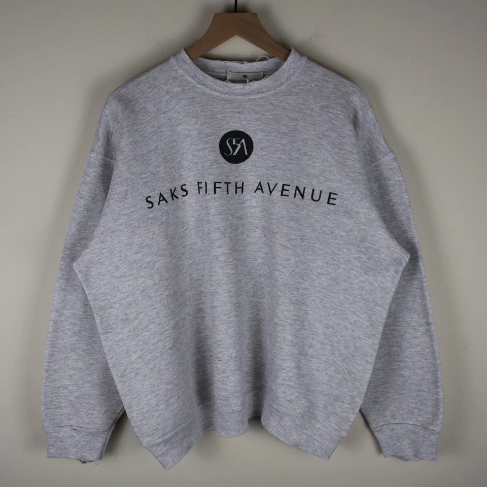 Vintage 90s Saks Fifth Avenue Luxury Department Store Sweatshirt Gray XL 25.5x25 - Image 1 of 4