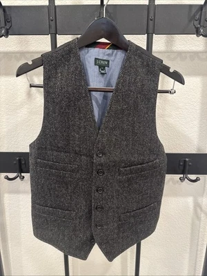 Chaleco Abrigo Cintura Hombre J Crew Espiga Negro Gris Talla Pequeña Lana Foto 1 de 3