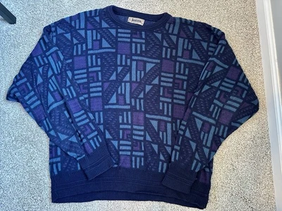 Vintage Jantzen Sweater Mens L Geometric Abstract Knit 90s Retro Made USA - Image 1 of 4