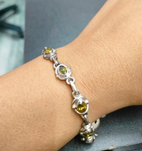 Natural Peridot Gemstone Sterling Silver Link Bracelet August Birthstone Jewelry - Picture 1 of 4
