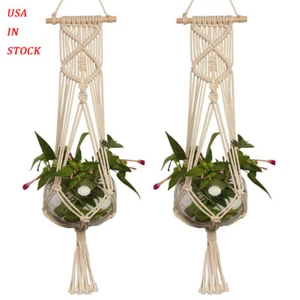 2PCs Handmade Flower Pot Hanging Baskets Macrame Plant Hanger Flowerpot Holders - Picture 1 of 12
