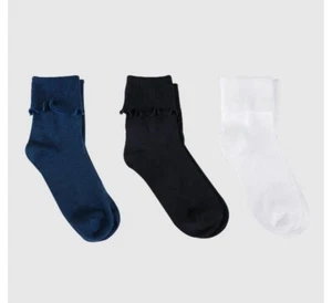 Cat & Jack Bobby Socks size M (shoe size 9-2.5) Black/White/Navy - 3 - Pairs NEW - Picture 1 of 5