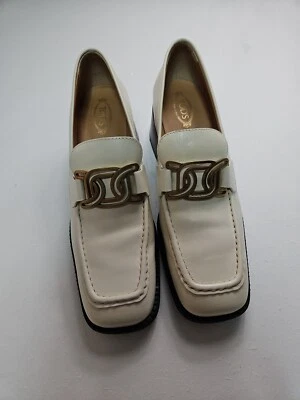 Tod's Mujer Cuero Kate Mocasines Sin Cordones 2" Tacón Blanco Crema Nuevo Foto 1 de 4