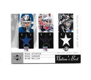 2002-03 UD Mask Nation's Best Jersey Pieces Mike Richter/Mike Dunham/Ryan Miller - Picture 1 of 2