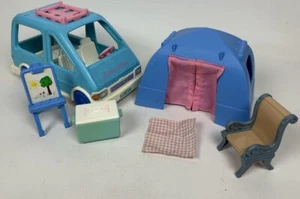 VTG Fisher Price Loving Family Dollhouse Minivan Car Van Tent Chair Camping Lot - Picture 1 of 24