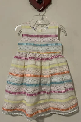 Vestido Blueberi Boulevard Niñas 3t Blanco Rayas Sin Mangas Capas Fluido! A5016 Foto 1 de 4