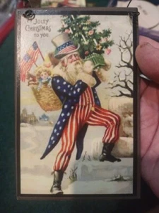 Wooden Uncle Sam Old Fashion Postcard Wire Hanging Xmas Ornament Victoria Trade - Picture 1 of 4