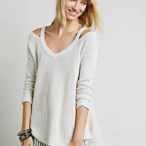 Free People Moonshine Pullover Maglione Spalla Fredda Scollo a V Donna Taglia XS Beige - Foto 1 di 9