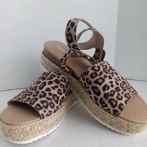 SODA Cheetah Leopard Print Sandals Open Toe Tan Brown Espadrilles Women’s Sz 10 - Picture 1 of 17