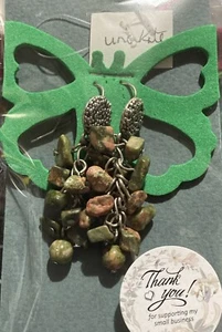 Unakite Jasper, Layered Drop Earrings Tibetan Silver- New Handmade - Picture 1 of 1
