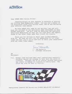 Activision Grand Prix Driving Team Atari Video Game Promo Award Patch & Letter - Picture 1 of 3