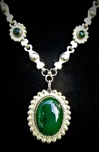  1950'S STERLING VERMEIL - JADE NECKLACE BY PACIFIC JEWELRY MFG. CO - CALIF  - Picture 1 of 4