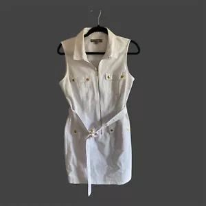 Sharagano Damen weiß Frontreißverschluss Gürtel Shirtkleid Größe 10 neu ohne Etikett - Bild 1 von 11