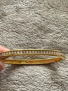 Vintage Swarovski Crystal Bracelet Pave Gold Tone Bangle Hinged Signed - Picture 1 of 8
