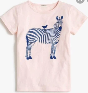 J Crew New Girls Pink Blue Metallic Sparkle Zebra Cotton T Shirt Top Size 12 NWT - Picture 1 of 8