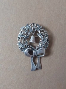 Vintage Jezlaine Sterling Silber 925 Weihnachtskranz mit Glocke Brosche Vintage Anstecknadel - Bild 1 von 6