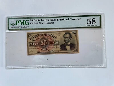 FR. 1374 50 c. 4th Issue Fractional Note LINCOLN Choice PMG AU58 - Image 1 of 4