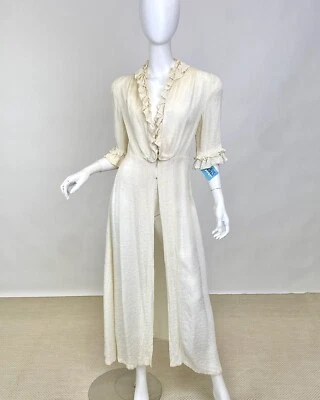 Antiguo vestido blanco crema pálido de los años 30 seda rayón volantes detalle Foto 1 de 4