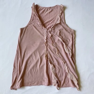 DKNY Jeans Top M Tank Volantes Asimétrico Crochet Rosa Polvoriento Hada Volantes Foto 1 de 4