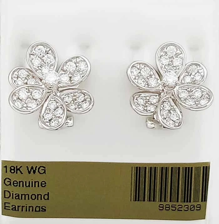 PENDIENTES OMEGA FLOR DIAMANTES 1.64 Cts GENUINOS ORO 18K - Nuevos Con Etiqueta Foto 1 de 1