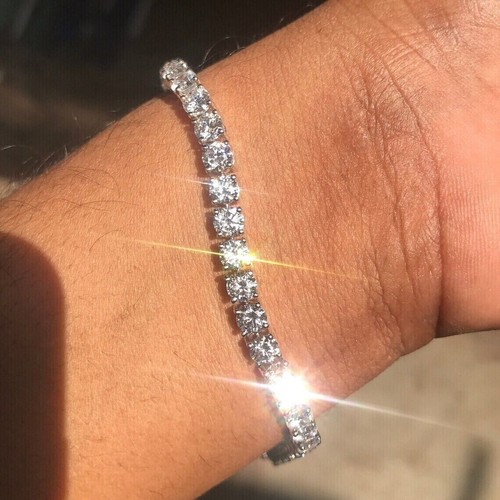 VALENTINO Bracciale Tennis Donna Taglio Rotondo Moissanite 7 5" In Oro Bianco 14K Placcato