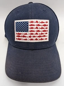 Columbia Hat Cap Mens L/XL Blue Mesh Trucker PFG Fish USA Flag Fitted Adult - Picture 1 of 10