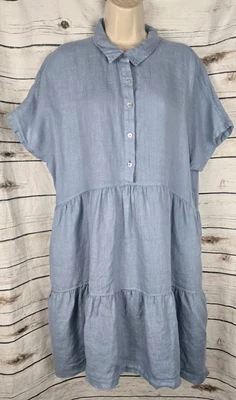 Tahari Blue 100% Linen Shirt Dress XL Midi Lagenlook Tiered Dolman Coastal - Image 1 of 4