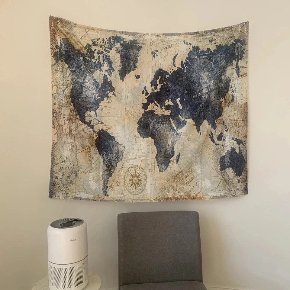 Retro World Map Tapestry 39x59 Wall Hanging – Vintage Globe Art Decor  - Image 1 of 1