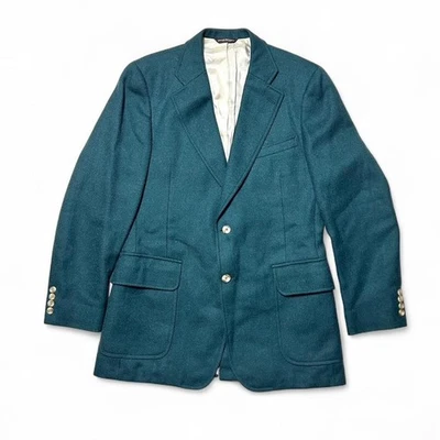 Paul Stuart Vintage Hopsack Wool Emerald Green Two Button Sport Coat Blazer 41 T - Image 1 of 4