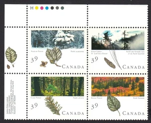 CANADÁ 1990 #1286a MNH UL Bloque de 4 Bosques - Imagen 1 de 1
