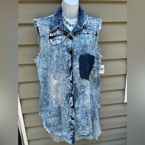 VTG Thrill jeans deadstock Y2K 90’s acid washed button down destructed dress - Picture 1 of 7