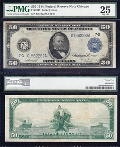 VERY NICE Bold & Crisp VF 1914 $50 CHICAGO FRN Note! PMG 25! FREE SHIP! 62284A - Picture 1 of 3
