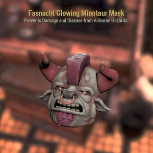 Fallout 76 PS4 PS5 Rare Mask Fasnacht Glowing Minotaur - Foto 1 di 1