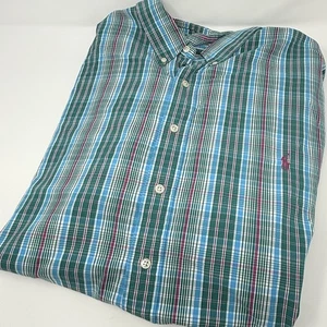 Polo Ralph Lauren Shirt Men 4X BIG Blue Green Pink Plaid Button Up Casual Preppy - Picture 1 of 7