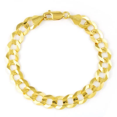 Mens 10K Yellow Gold Solid 10mm Wide Curb Cuban Chain Link Bracelet 7" 8" 9" - Image 1 of 4