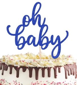Oh Baby Cake Topper - Glitter Roval Blue Baby Shower Cake Decoration Supplies... - Picture 1 of 7