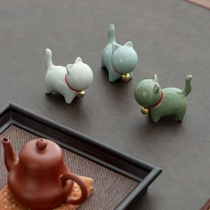 Solid Wooden Puppy Figures Animal Figurines Ornaments Gifts Accessories - Picture 1 of 6