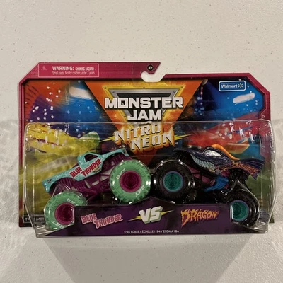 2022 Spin Master Monster Jam Nitro Neon BLUE THUNDER & DRAGON  2 Pack  - Image 1 of 4