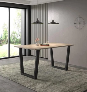 Large Dining Table, 4-6 Seater Rectangular Kitchen Table with Black Metal Legs - Picture 1 of 8