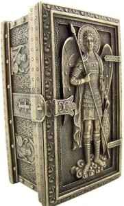 Erzengel Heiliger Michael Kaltguss Bronze Rosenkranz Reliquie oder Andenken Etui gerahmt - Bild 1 von 2