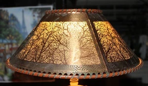 Vintage Copper 4 Panel Laced Cone Lampshade with Pattern of Trees - Picture 1 of 15