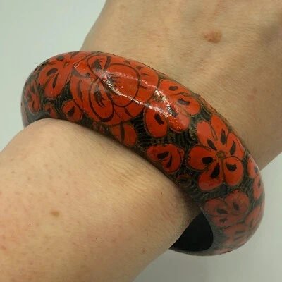 Brazalete Orangular Floral Decorado Pulsera Madera, Naturaleza, Navidad Boho Retro Foto 1 de 4