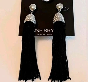Orecchini formali Lane Bryant nuovi con etichette cristallo strass nero goccia seta nappa evento - Foto 1 di 2