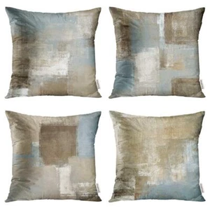 Set of 4 Decorative Throw Pillow Covers Cases Grey and Beige Abstract Art Pai... - Picture 1 of 7