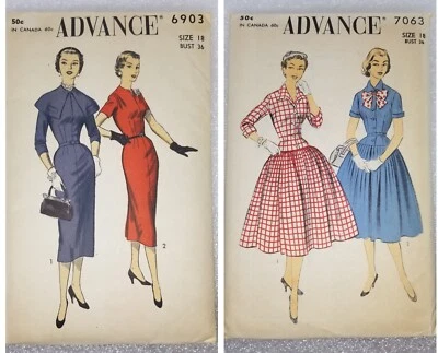 1940s ADVANCE Size 18 Bust 36 Dress Lot of 2 - Both Complete 7063 & 6903 - Image 1 of 4