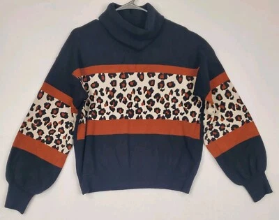 Suéter para mujer Umgee talla L color bloque mezcla estampado cuello tortuga pulóver negro... Foto 1 de 4